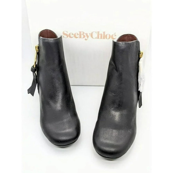 See by Chloé Louise Womens High Block Heel Booties Ring Zip Black Color Size 7.5 - Picture 3 of 11